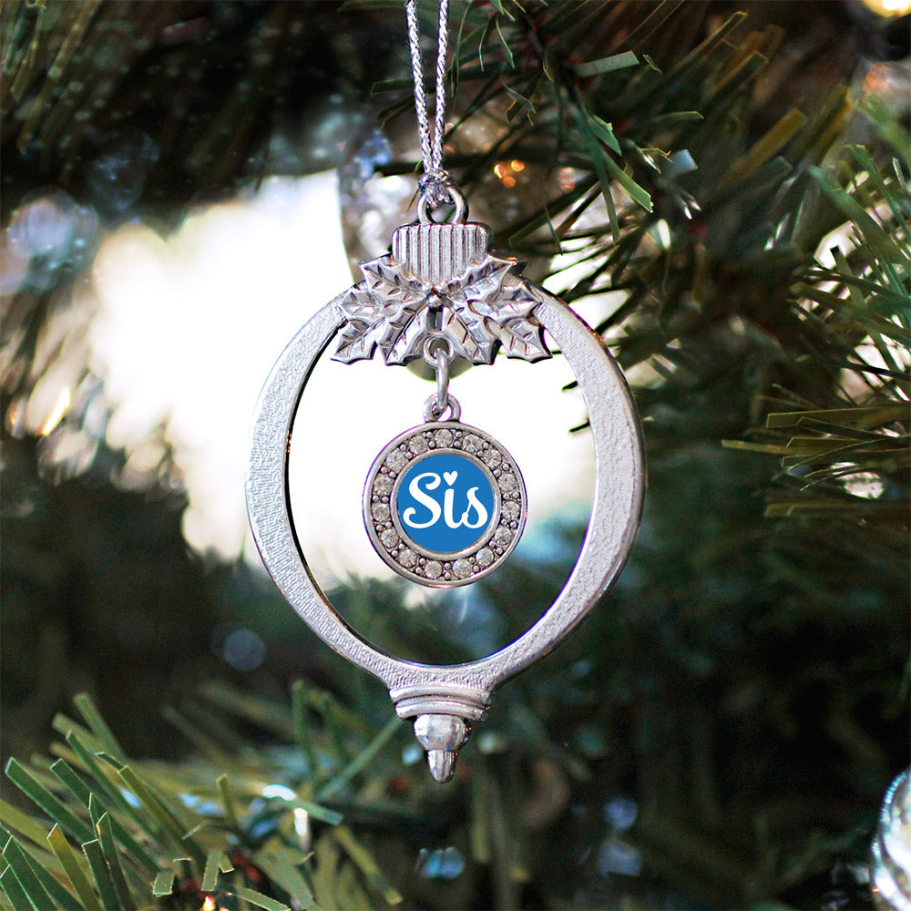 Sis Blue Script Circle Charm Christmas / Holiday Ornament