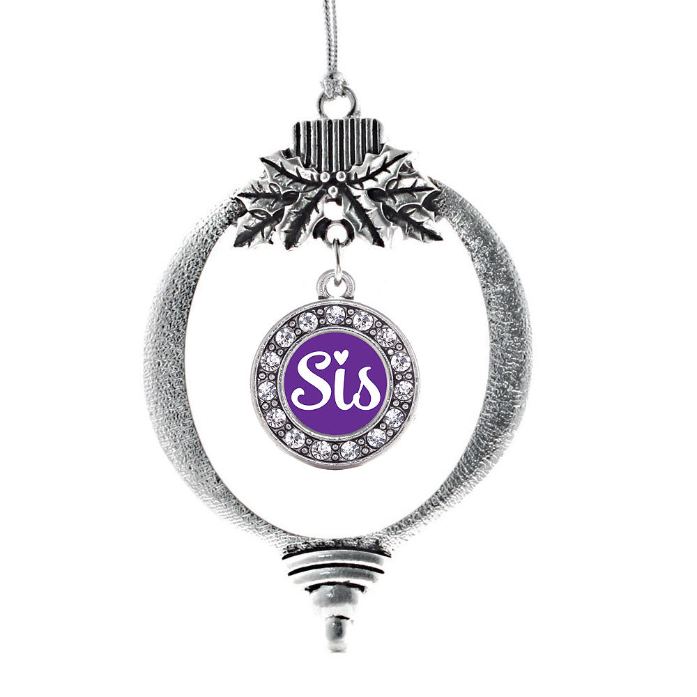 Sis Purple Script Circle Charm Christmas / Holiday Ornament