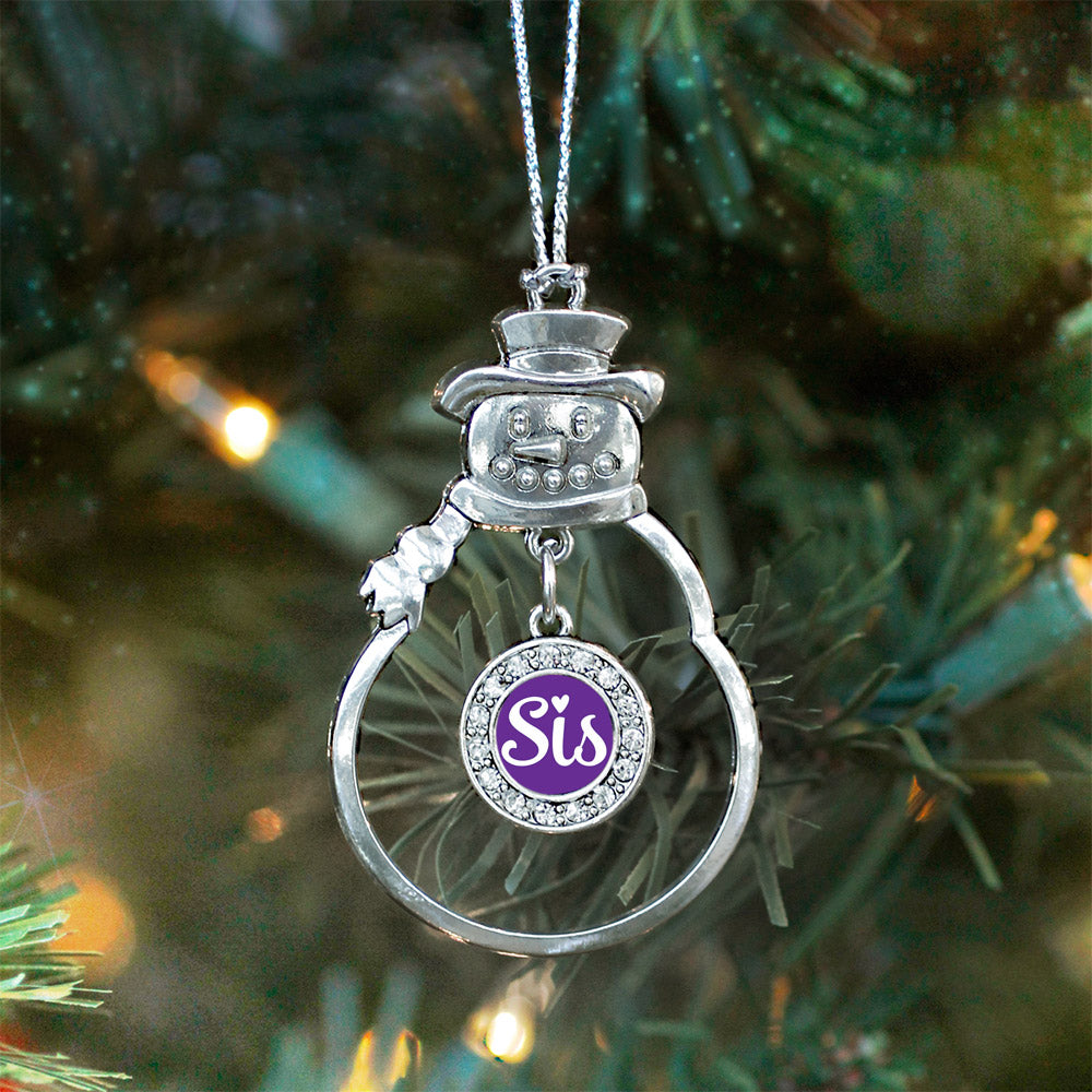 Sis Purple Script Circle Charm Christmas / Holiday Ornament