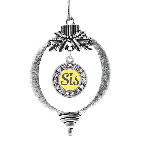 Sis Yellow Script Circle Charm Christmas / Holiday Ornament