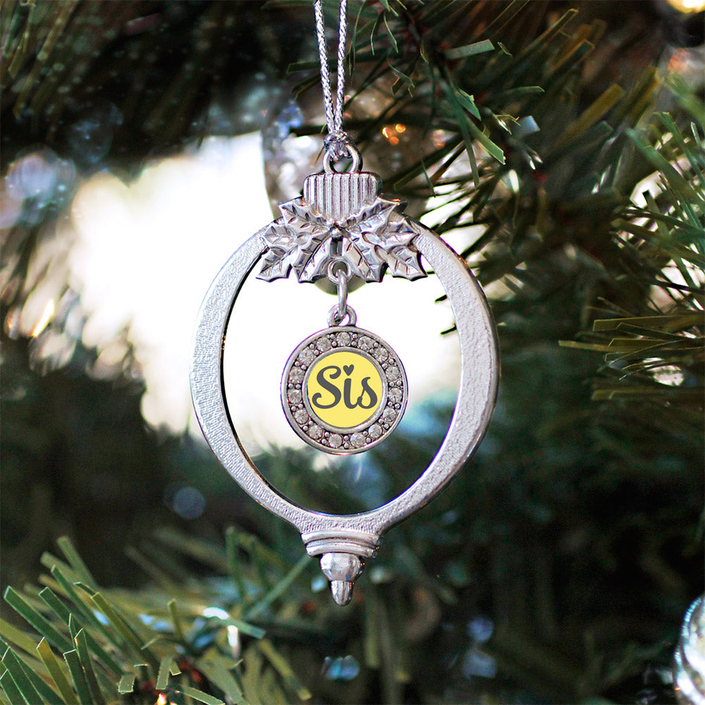 Sis Yellow Script Circle Charm Christmas / Holiday Ornament