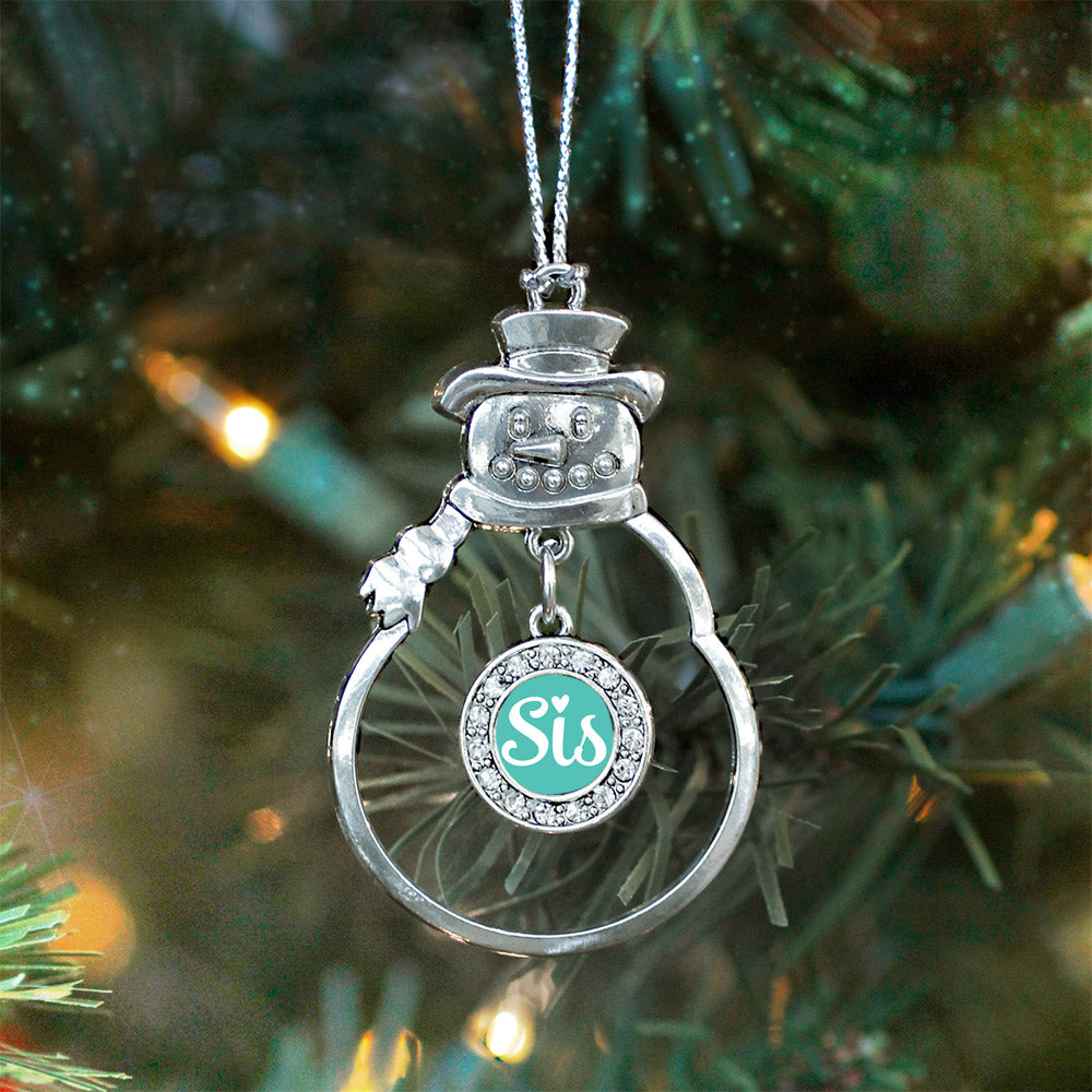 Sis Teal Script Circle Charm Christmas / Holiday Ornament
