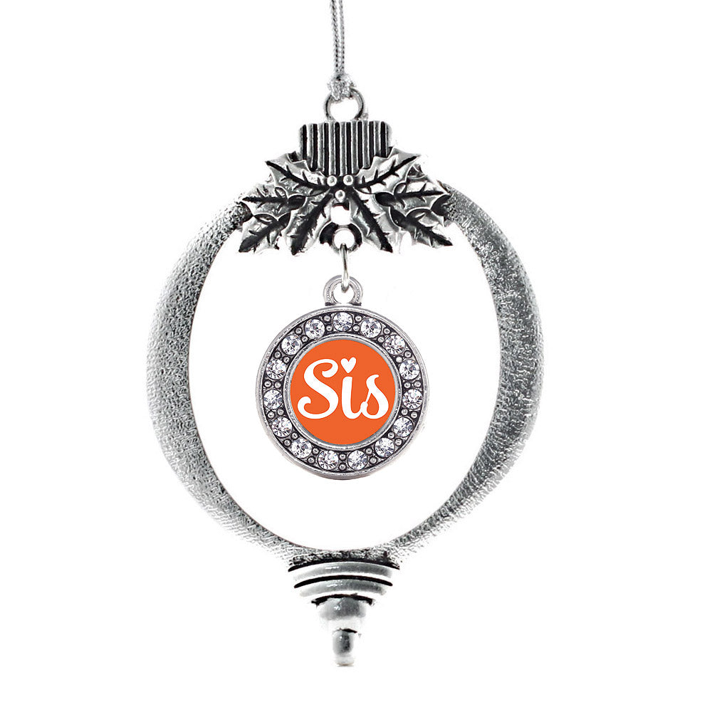 Sis Orange Script Circle Charm Christmas / Holiday Ornament
