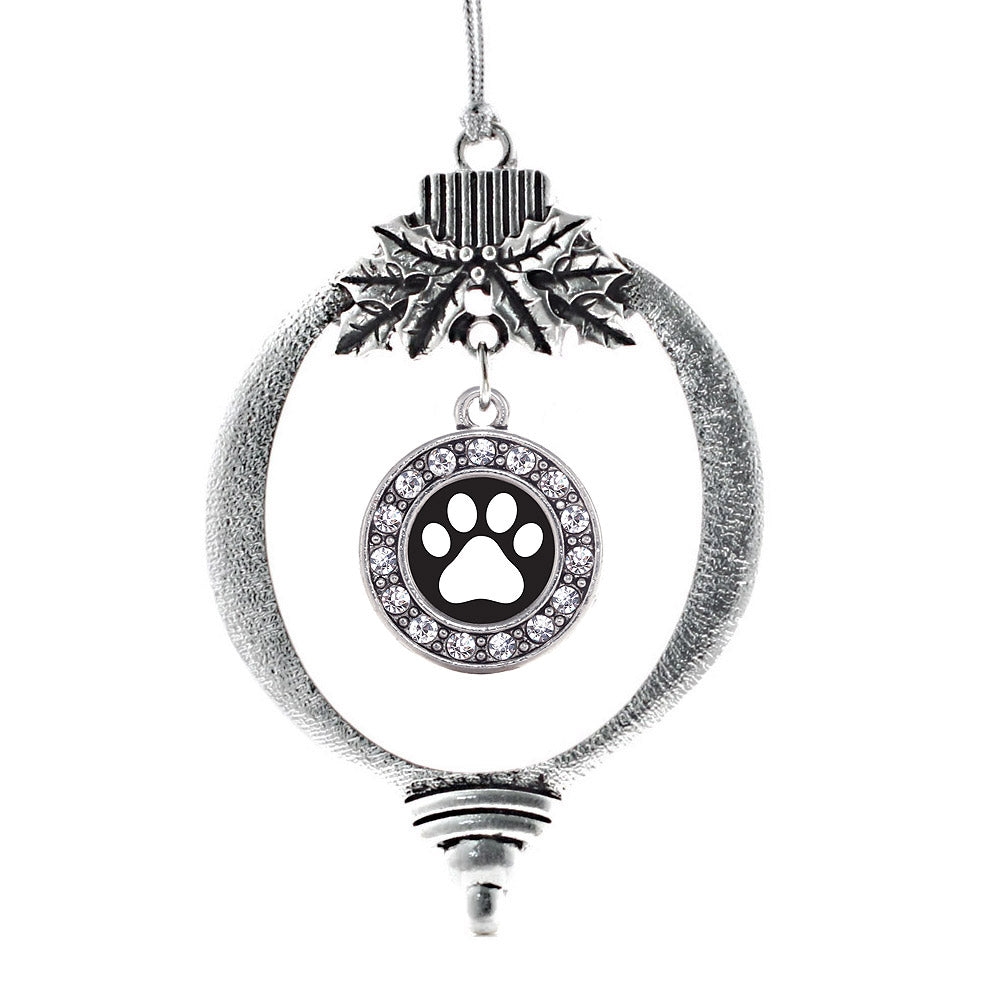 Black and White Paw Print Circle Charm Christmas / Holiday Ornament