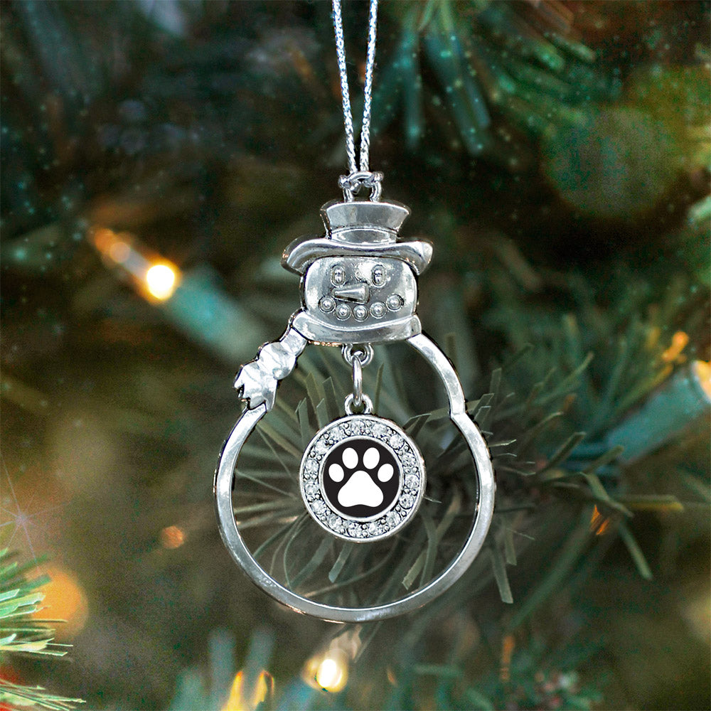 Black and White Paw Print Circle Charm Christmas / Holiday Ornament