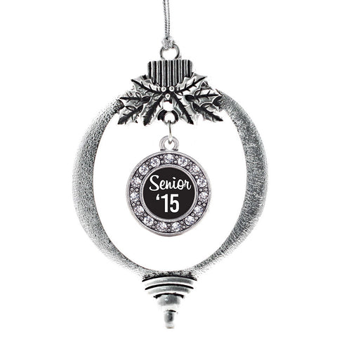 Black And White Senior '15 Circle Charm Christmas / Holiday Ornament