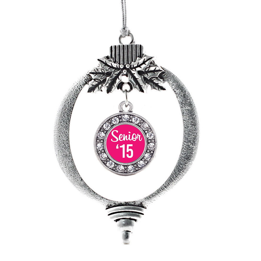 Fuchsia Senior '15 Circle Charm Christmas / Holiday Ornament