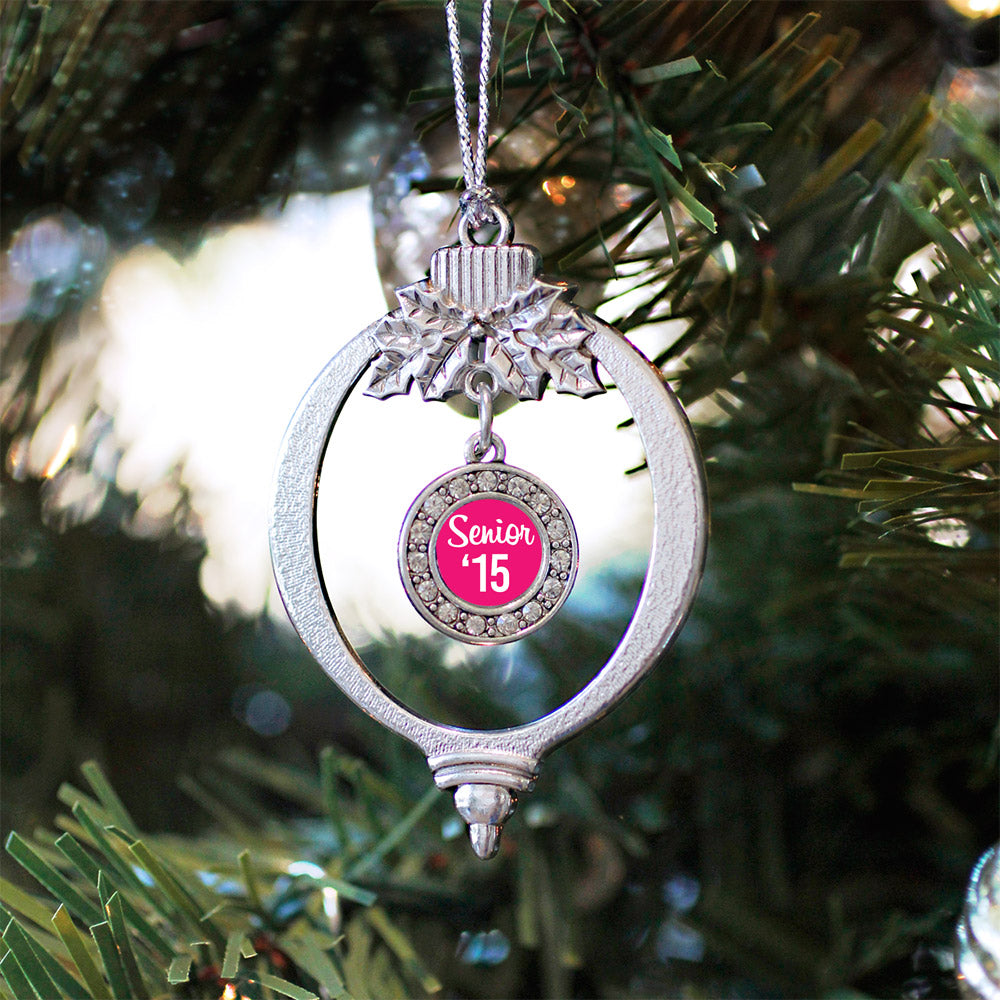 Fuchsia Senior '15 Circle Charm Christmas / Holiday Ornament