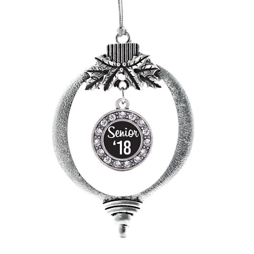 Black And White Senior '18 Circle Charm Christmas / Holiday Ornament