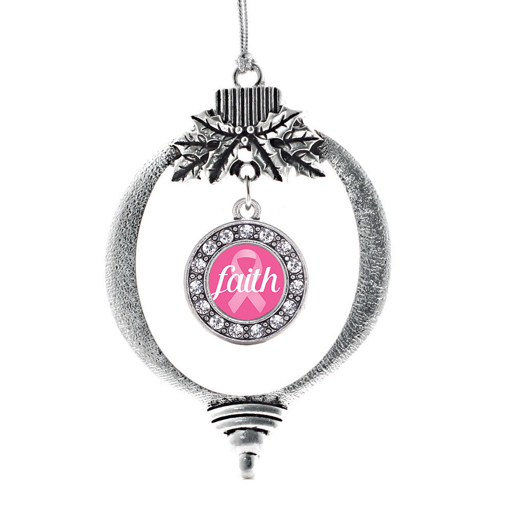 Faith Ribbon Breast Cancer Awareness Circle Charm Christmas / Holiday Ornament