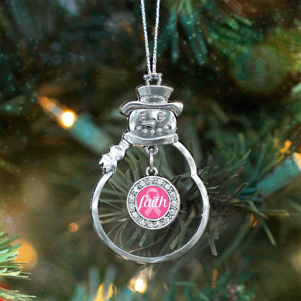 Faith Ribbon Breast Cancer Awareness Circle Charm Christmas / Holiday Ornament