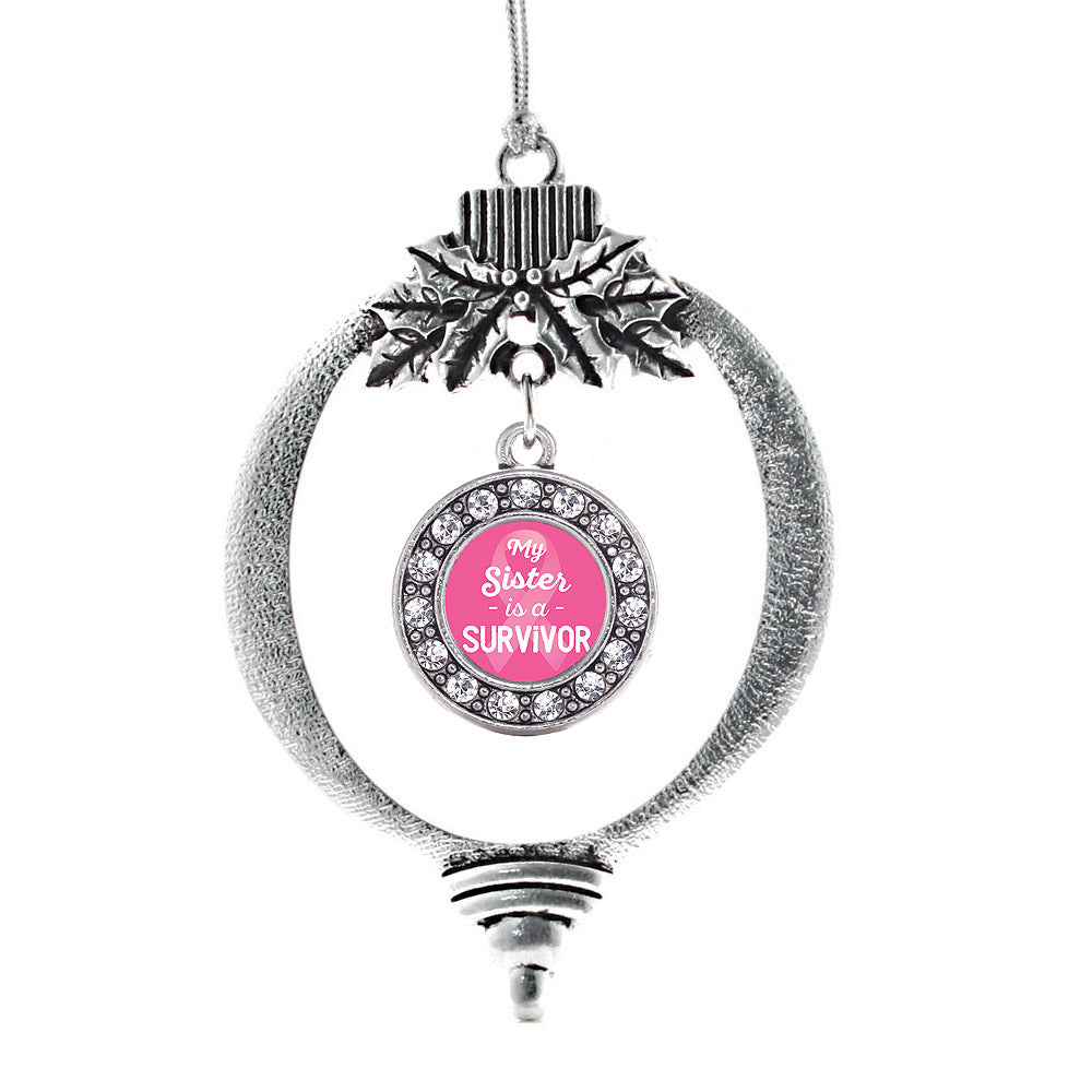 My Sister is a Survivor Breast Cancer Awareness Circle Charm Christmas / Holiday Ornament