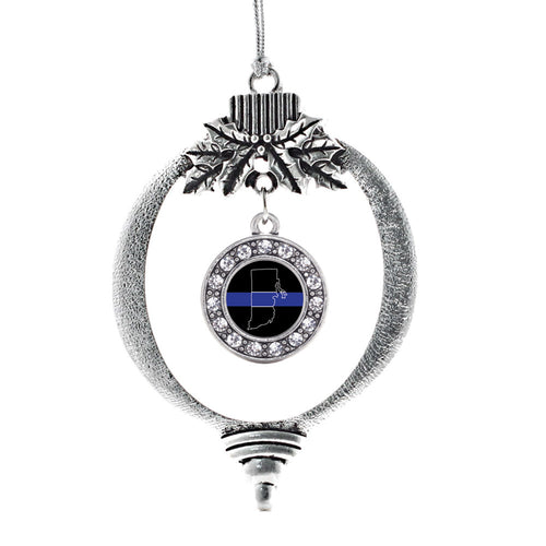 Rhode Island Thin Blue Line Circle Charm Christmas / Holiday Ornament