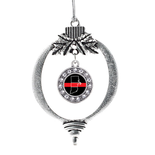 Rhode Island Thin Red Line Circle Charm Christmas / Holiday Ornament