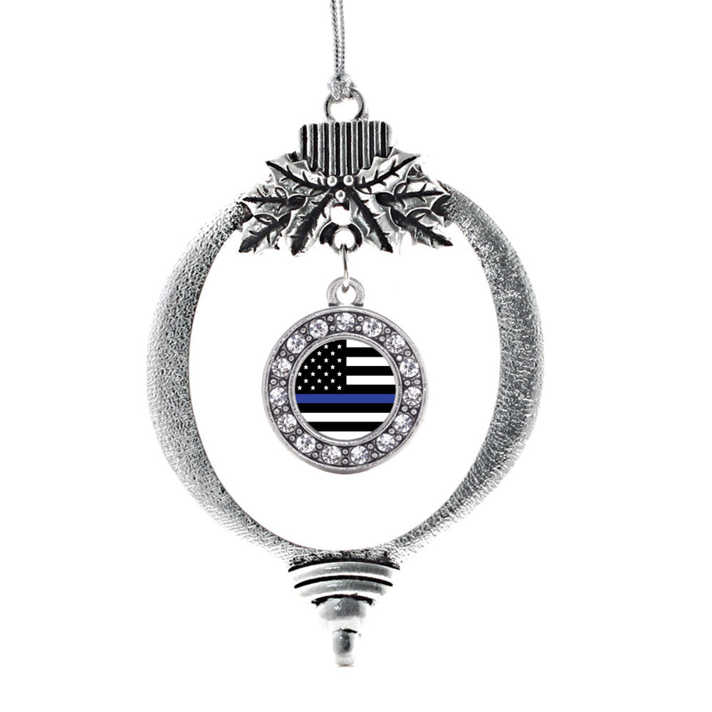 Thin Blue Line American Flag Circle Charm Christmas / Holiday Ornament