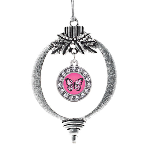 Pink Butterfly Circle Charm Christmas / Holiday Ornament