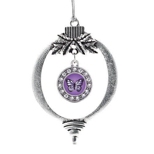 Purple Butterfly Circle Charm Christmas / Holiday Ornament