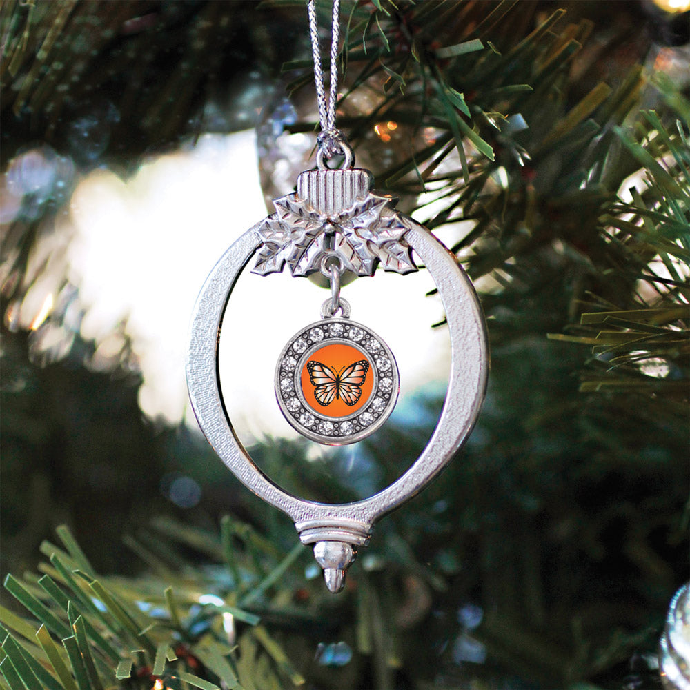 Orange Butterfly Circle Charm Christmas / Holiday Ornament