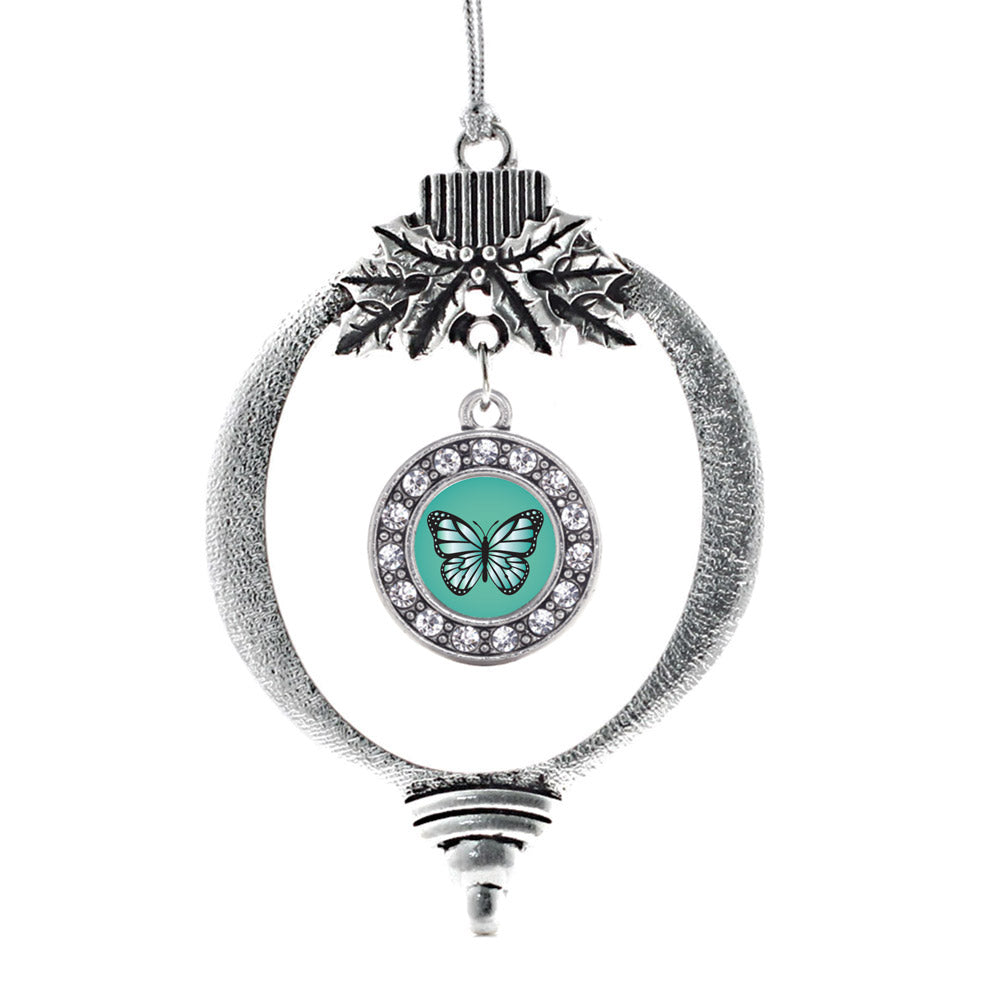 Teal Butterfly Circle Charm Christmas / Holiday Ornament