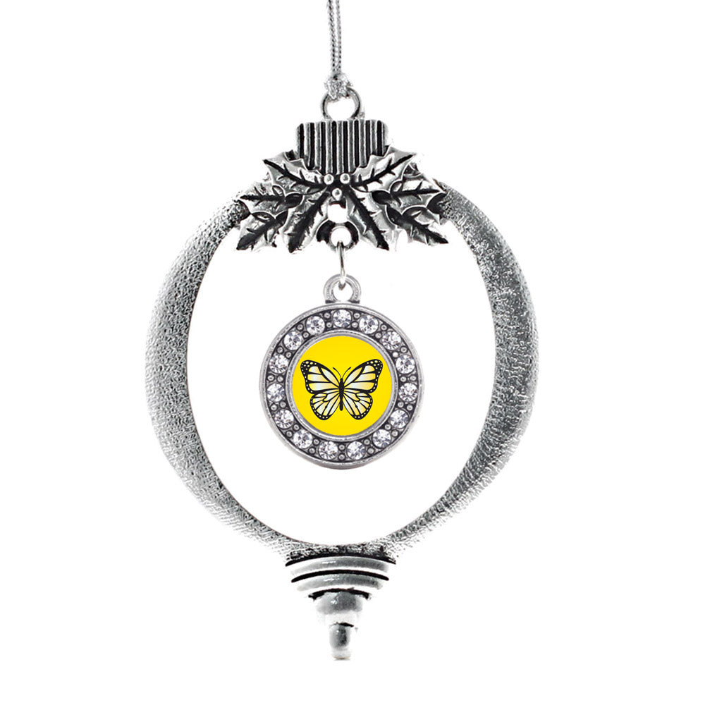 Yellow Butterfly Circle Charm Christmas / Holiday Ornament