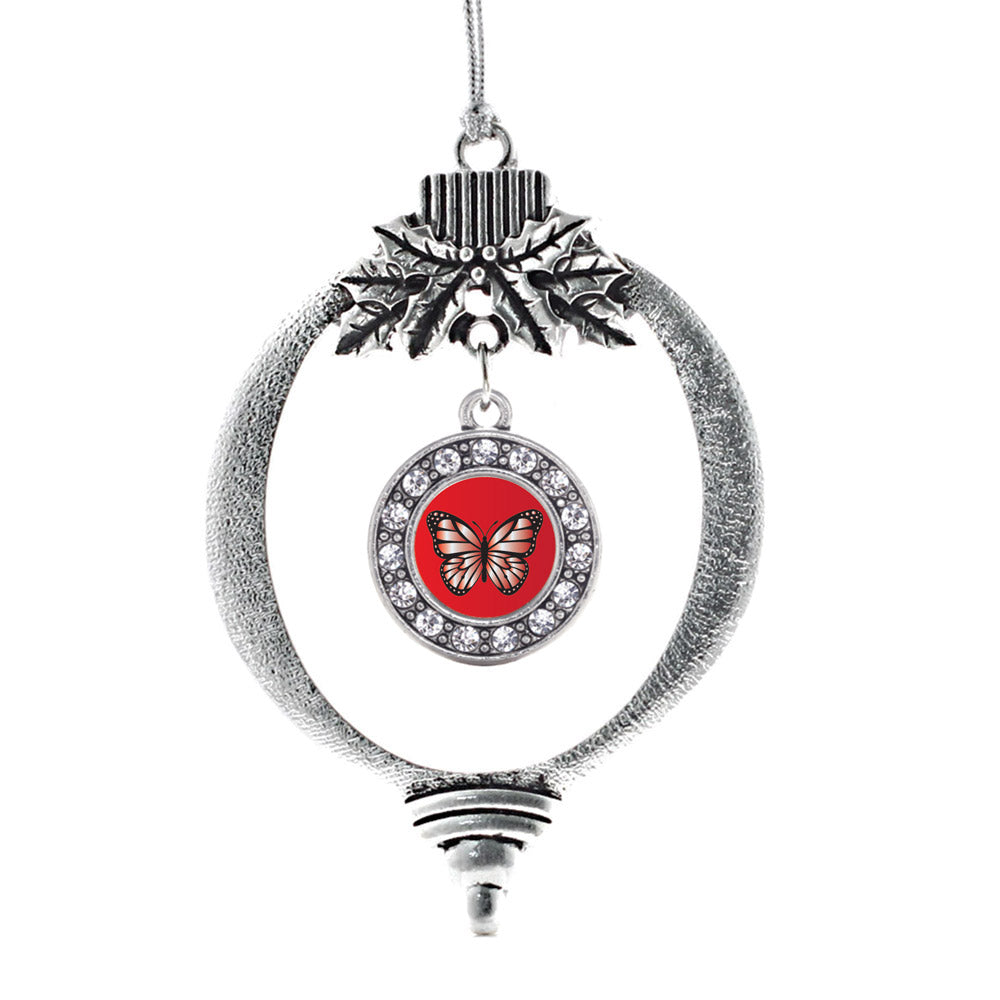 Red Butterfly Circle Charm Christmas / Holiday Ornament