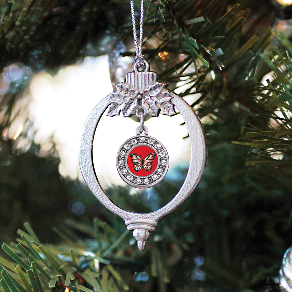 Red Butterfly Circle Charm Christmas / Holiday Ornament