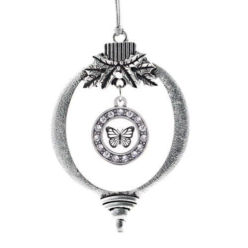 White Butterfly Circle Charm Christmas / Holiday Ornament