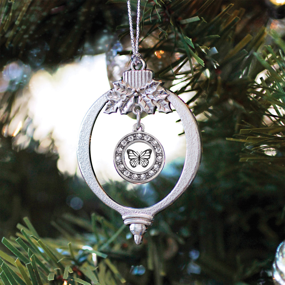 White Butterfly Circle Charm Christmas / Holiday Ornament