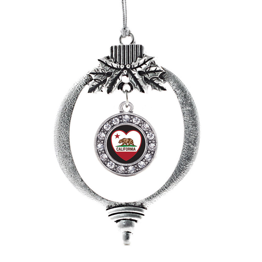 California Heart Flag Circle Charm Christmas / Holiday Ornament