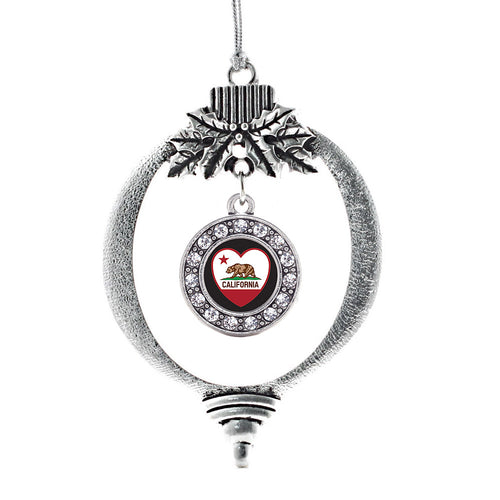 California Heart Flag Circle Charm Christmas / Holiday Ornament