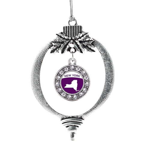 New York Outline Circle Charm Christmas / Holiday Ornament