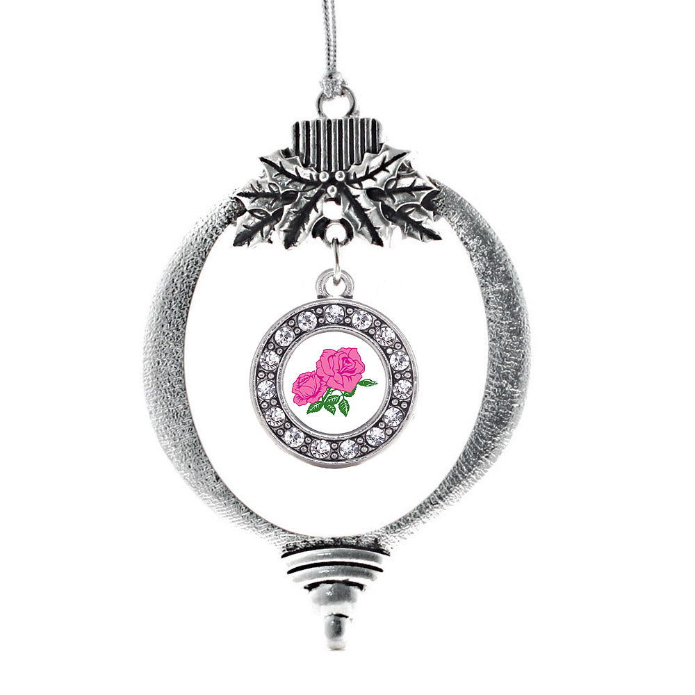 Pink Rose Circle Charm Christmas / Holiday Ornament