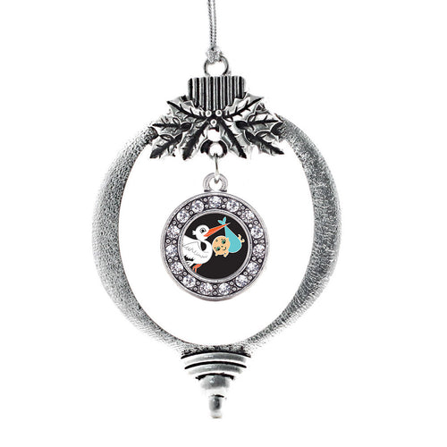 Stork Brings a Boy Circle Charm Christmas / Holiday Ornament