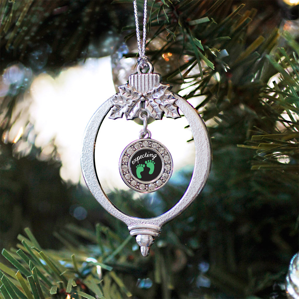 We're Expecting! Footprints Circle Charm Christmas / Holiday Ornament