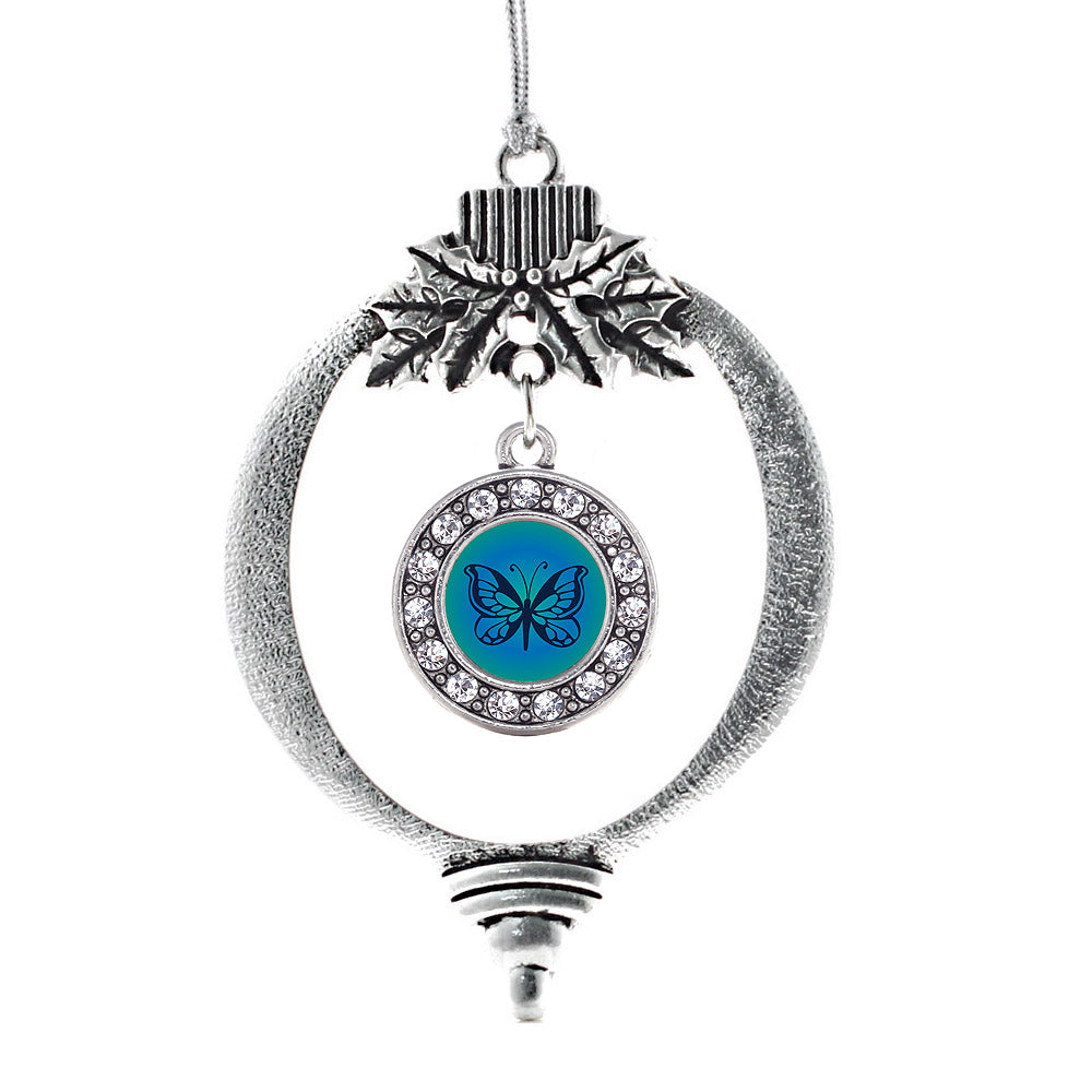 Blue Butterfly Circle Charm Christmas / Holiday Ornament