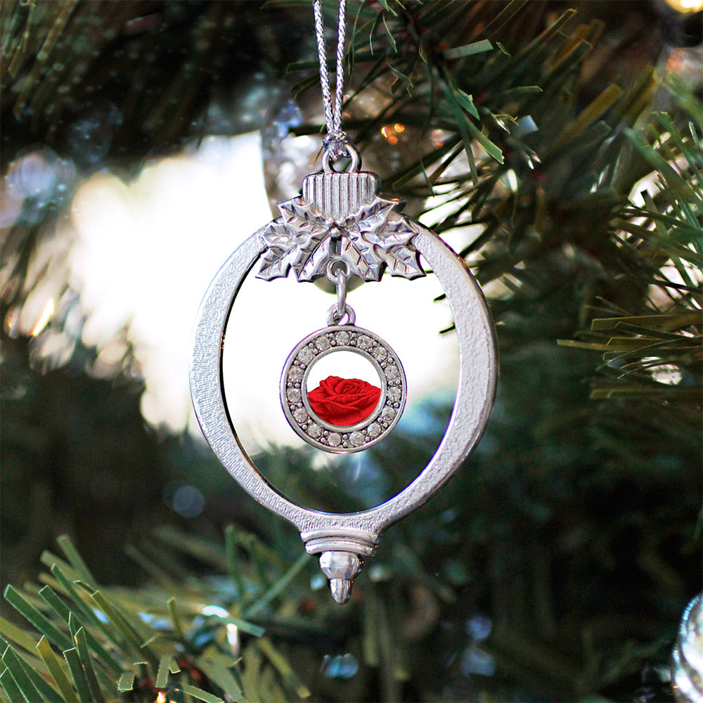 Red Rose Circle Charm Christmas / Holiday Ornament