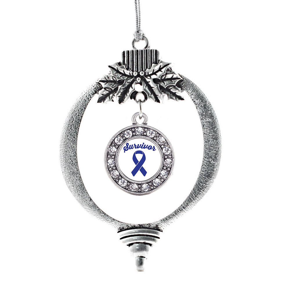Blue Ribbon Survivor Circle Charm Christmas / Holiday Ornament
