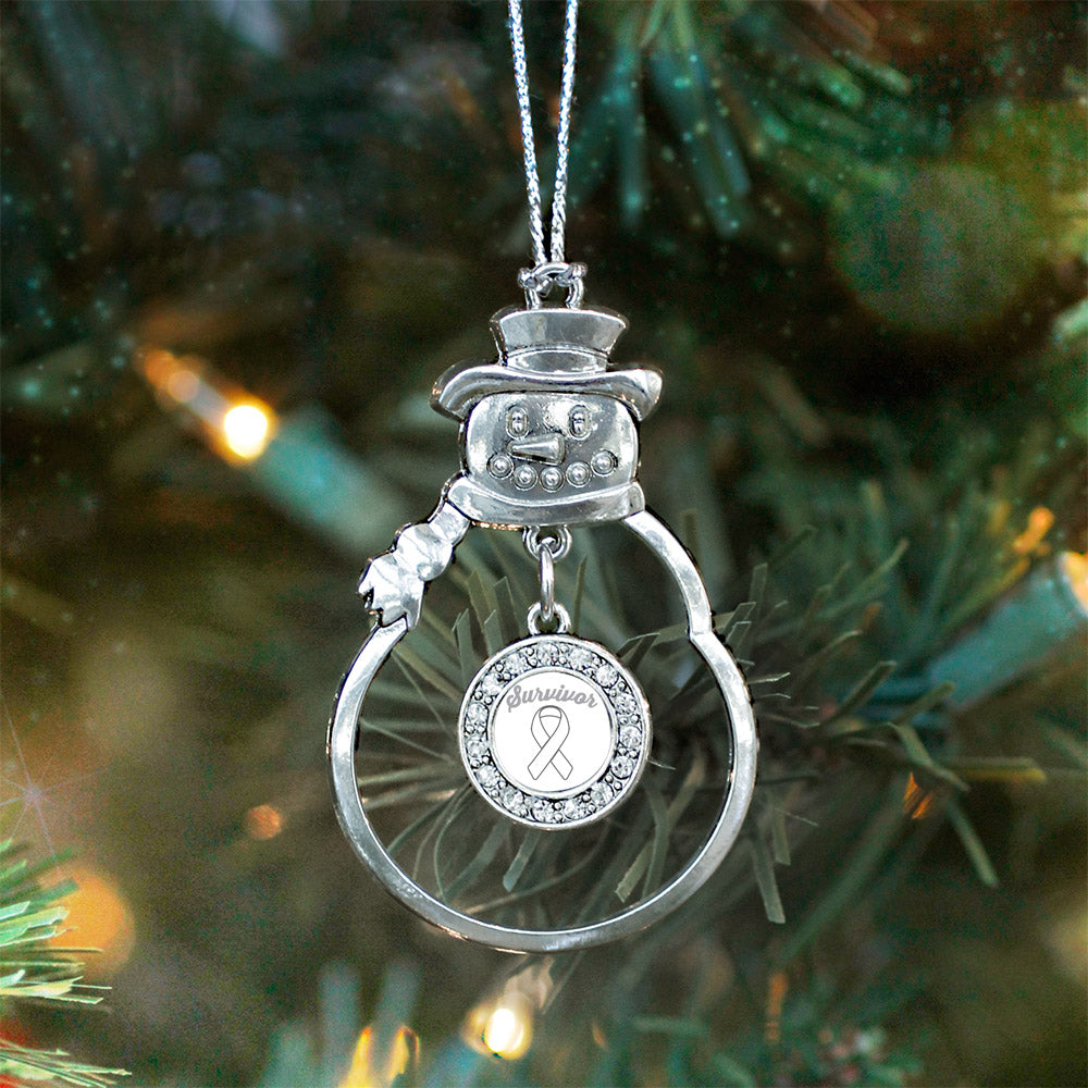 White Ribbon Survivor Circle Charm Christmas / Holiday Ornament
