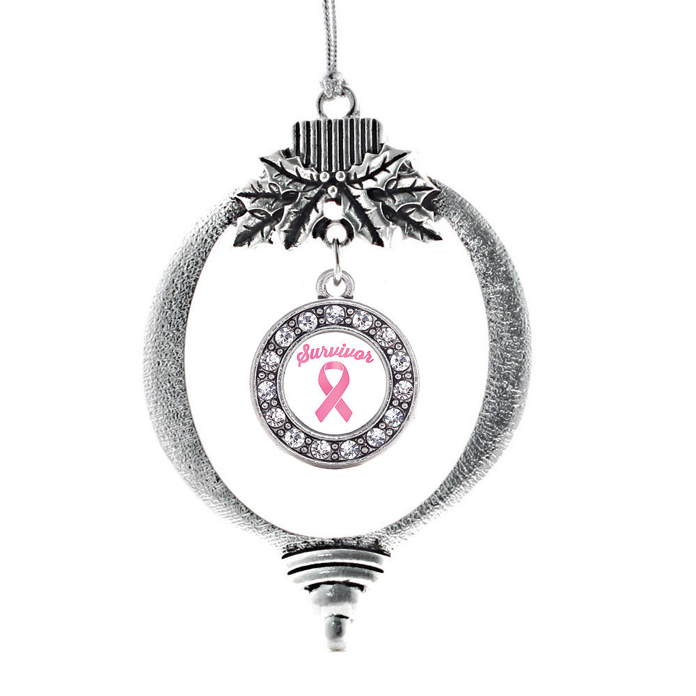 Pink Ribbon Survivor Circle Charm Christmas / Holiday Ornament