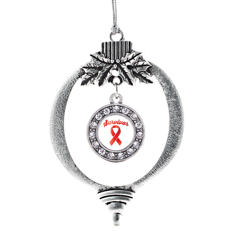 Red Ribbon Survivor Circle Charm Christmas / Holiday Ornament