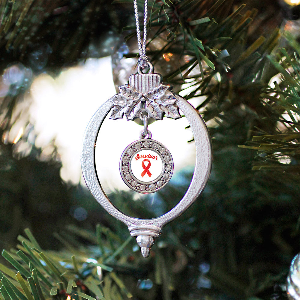 Red Ribbon Survivor Circle Charm Christmas / Holiday Ornament