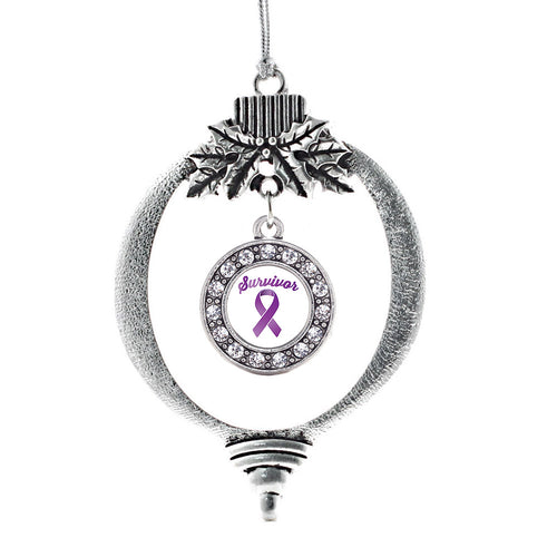 Purple Ribbon Survivor Circle Charm Christmas / Holiday Ornament