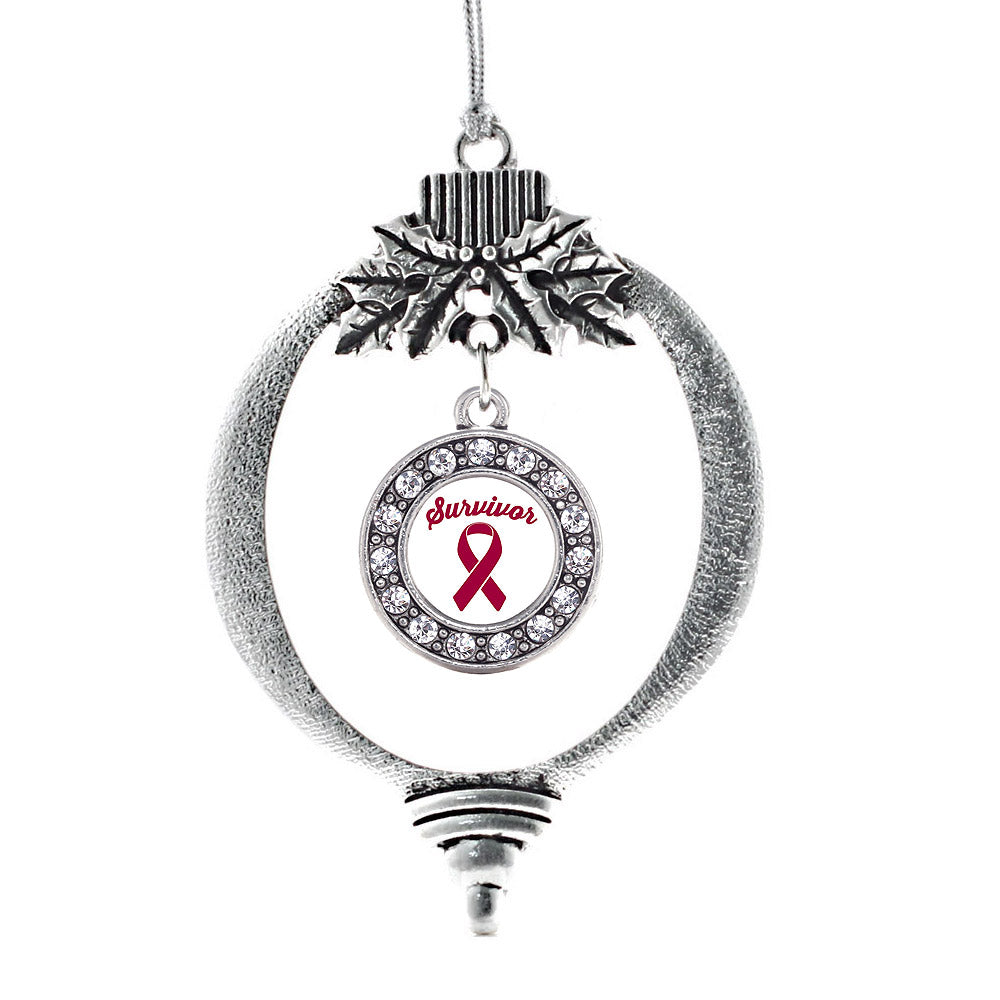 Burgundy Ribbon Survivor Circle Charm Christmas / Holiday Ornament