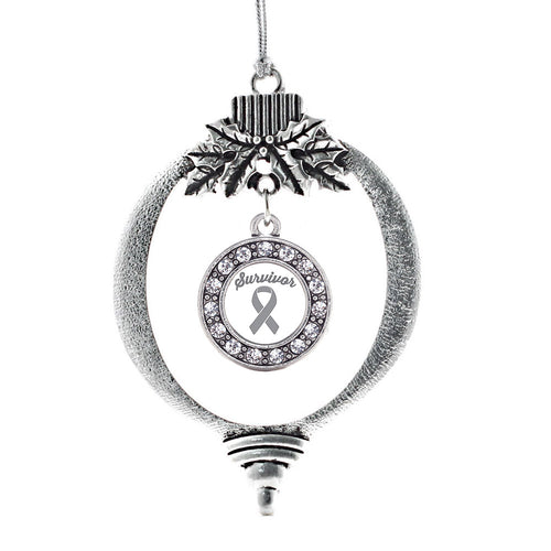 Gray Ribbon Survivor Circle Charm Christmas / Holiday Ornament