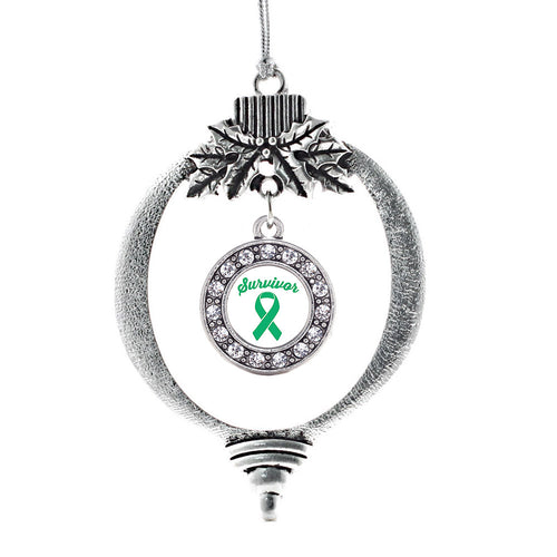 Green Ribbon Survivor Circle Charm Christmas / Holiday Ornament