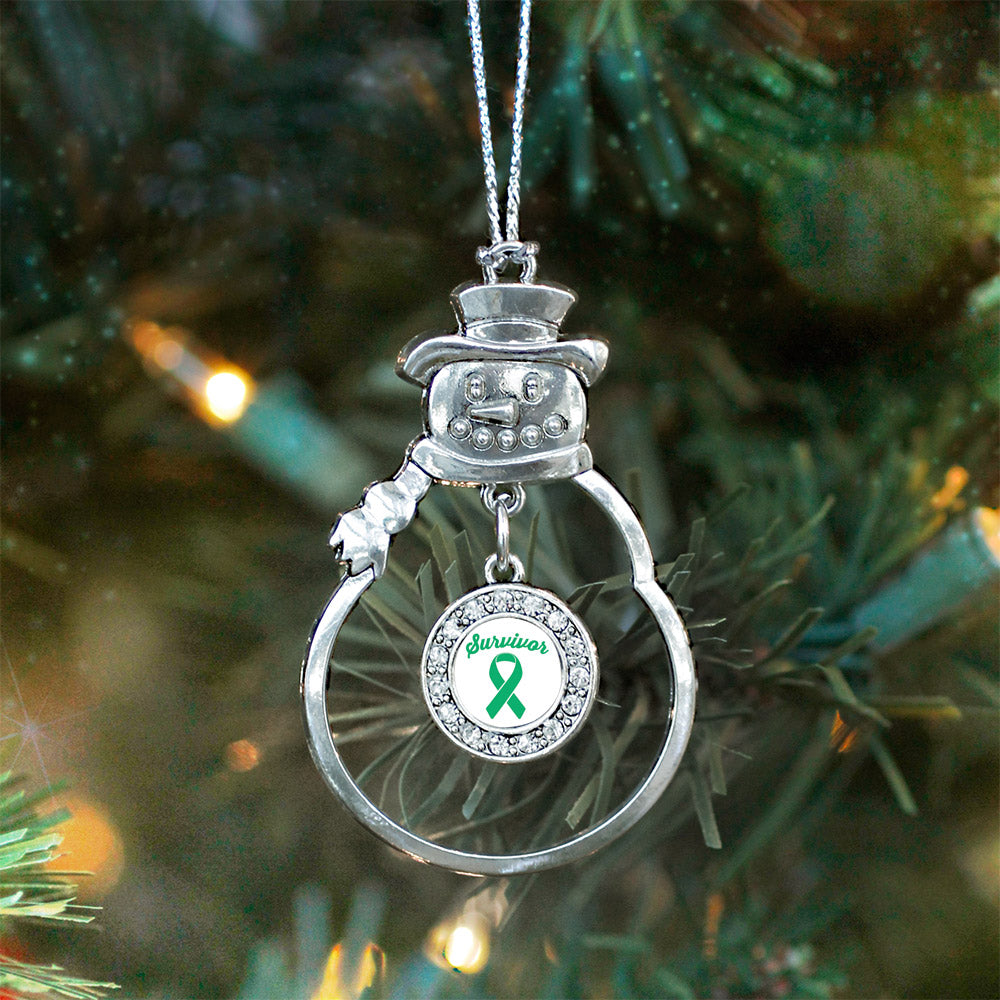 Green Ribbon Survivor Circle Charm Christmas / Holiday Ornament