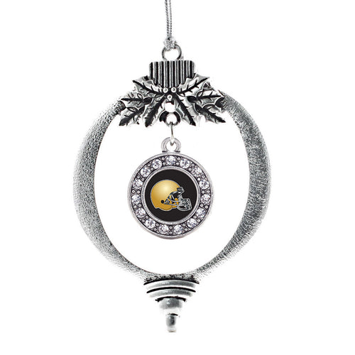 Black and Gold Team Helmet Circle Charm Christmas / Holiday Ornament