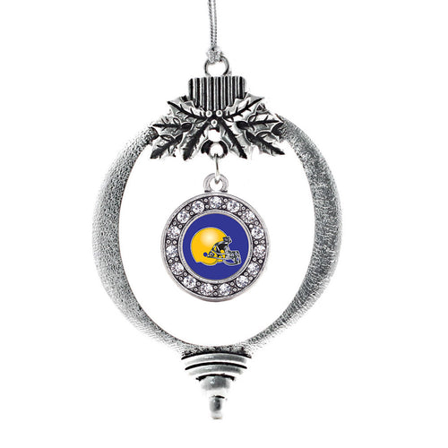 Blue and Yellow Team Helmet Circle Charm Christmas / Holiday Ornament