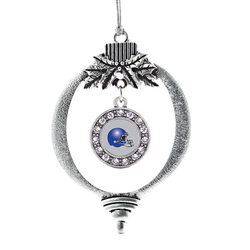 Grey and Blue Team Helmet Circle Charm Christmas / Holiday Ornament