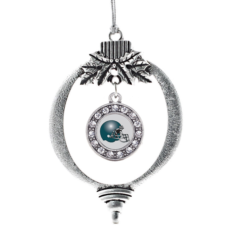 Grey and Turquoise Team Helmet Circle Charm Christmas / Holiday Ornament
